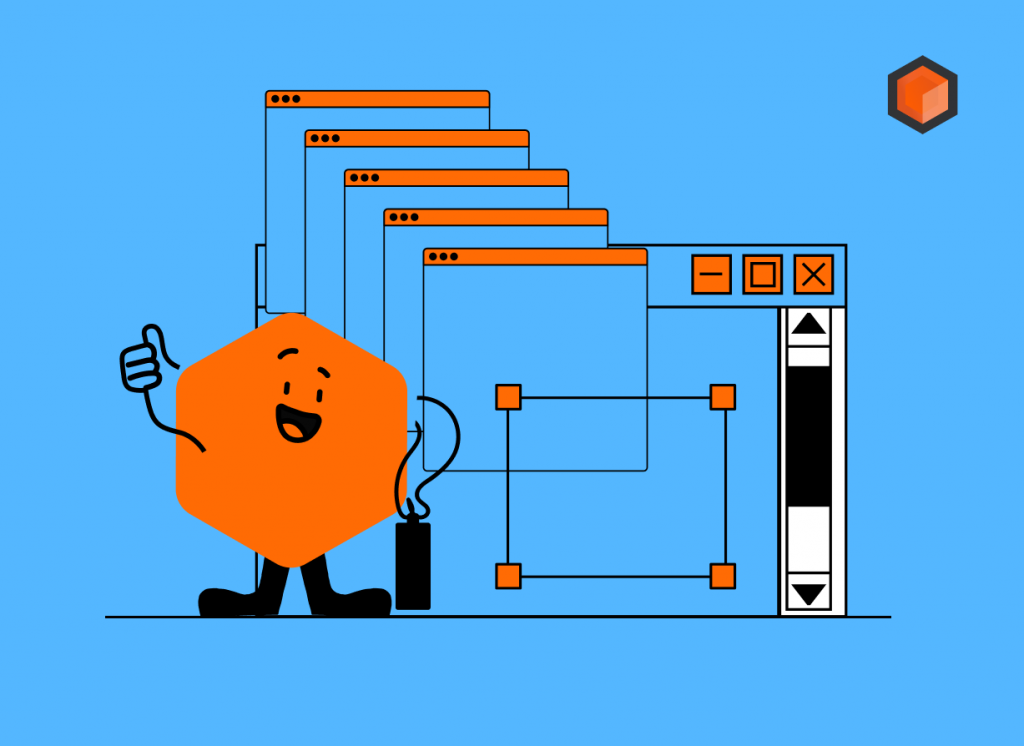 Illustration of a cartoon character giving a thumbs up beside stacked windows and a screenshot selection box