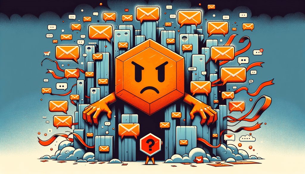 Illustration of a frowning hexagon mascot buried in unanswered message envelopes and chat bubbles