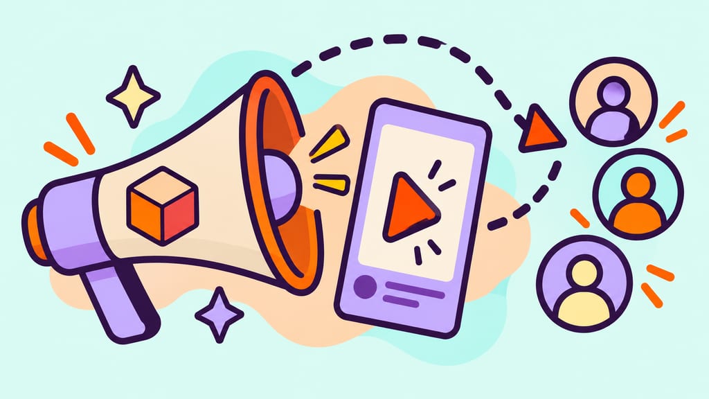 A megaphone sends a video toward audience portraits along a diverted route.